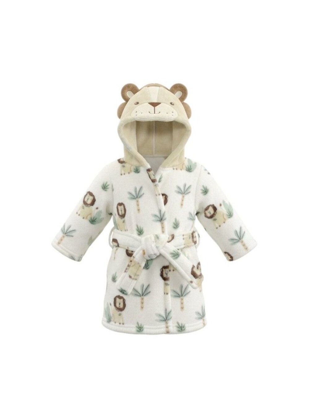 Lion-Themed Baby Hooded Bathrobe With Tie Closure & Safari Print Size S Kids